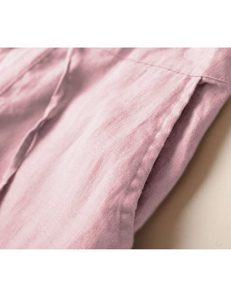 Tanming Linen Pants for Women Summer Casual High Waisted Drawstring White Beach Pant (Pink, M) - Image 3